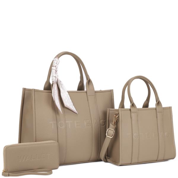 3IN1 Scarf Handle Tote W Bag And Wallet Set