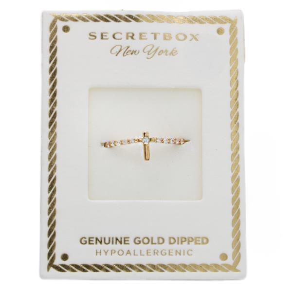 Gold Dipped Adjustable Cross CZ Paved Ring