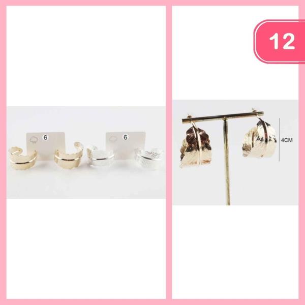 Metal Feather Hoop Earring (12 Units)