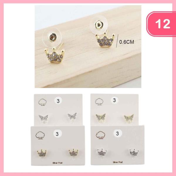 Rhinestone Crown Post Earring (12 Units)