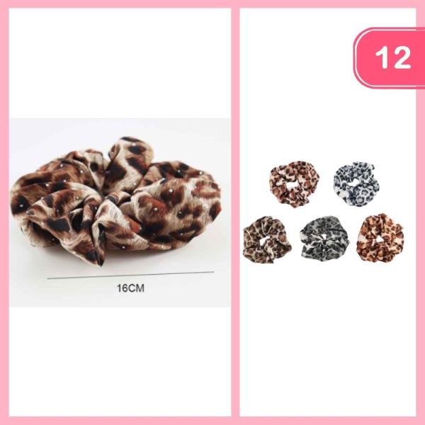 Leopard Print Hair Scrunchie (12 Units)