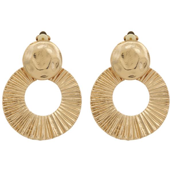 Circular Hammered Design Clip on Earring