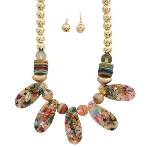 Multi Color Teardrop Bead Necklace Earring Set