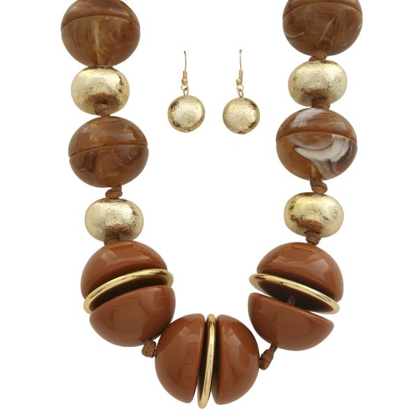 Large Marble Resin Sphere Necklace Earring Set