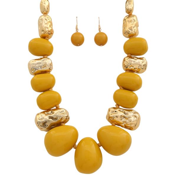 Hammered Bead Statement Necklace Earring Set