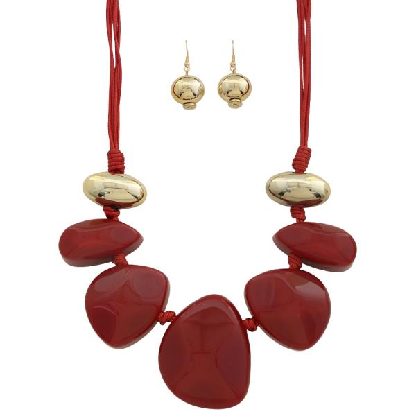 Resin Metallic Multi Strand Necklace Earring Set