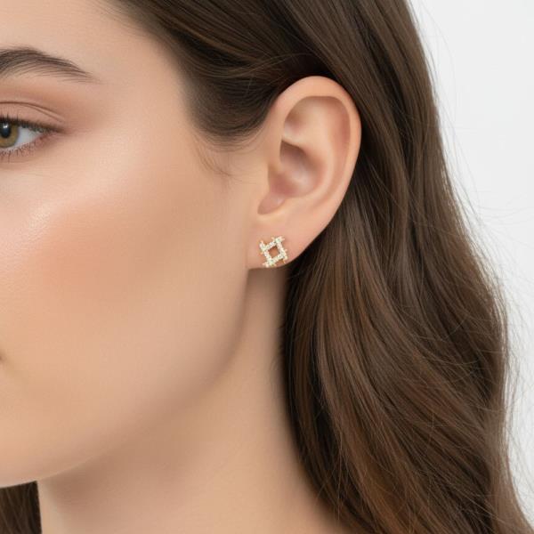 14K Gold White Gold Dipped Open Square CZ Studs