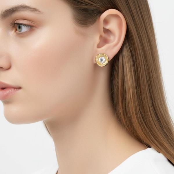 14K Gold White Gold Dipped Heart CZ Studs