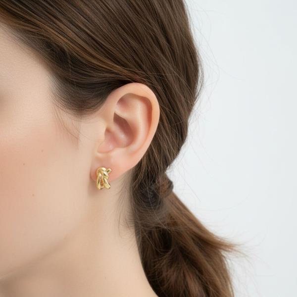 14K Gold White Gold Dipped Knot Stud Earrings