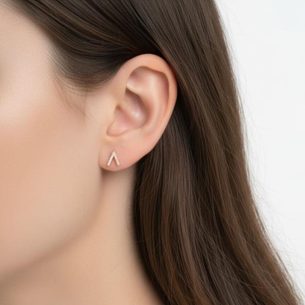 14K Gold White Gold Dipped CZ Chevron Studs