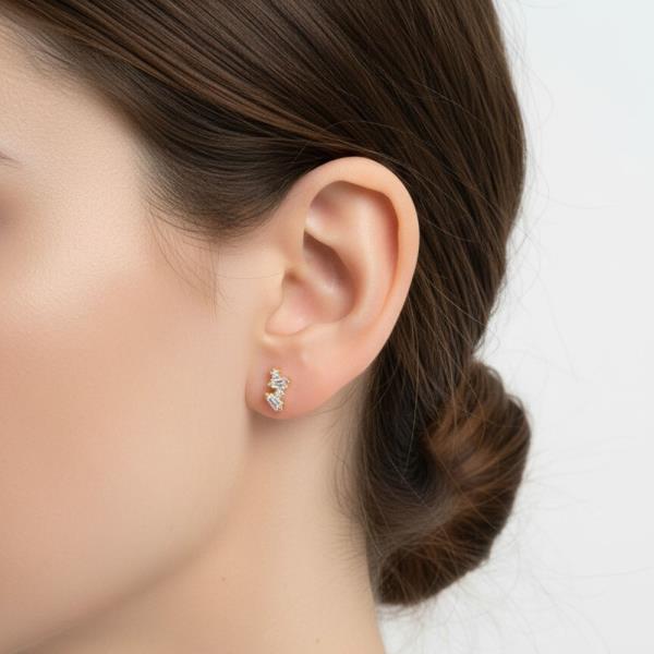 14K Gold White Gold Dipped Baguette CZ Studs