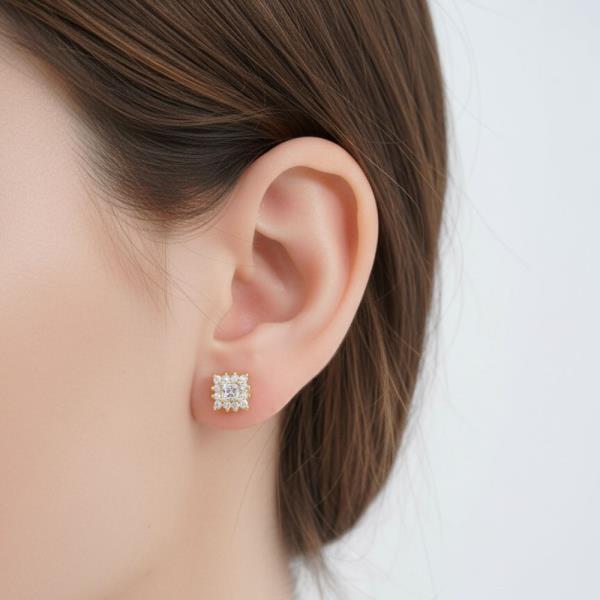 14K Gold White Gold Dipped Square CZ Studs