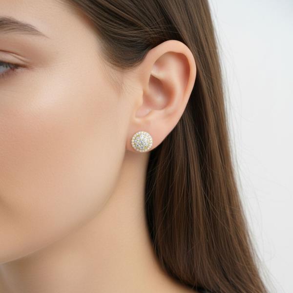 14K Gold White Gold Dipped CZ Cluster Studs