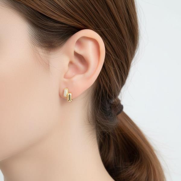 14K Gold White Gold Dipped CZ Duo Studs