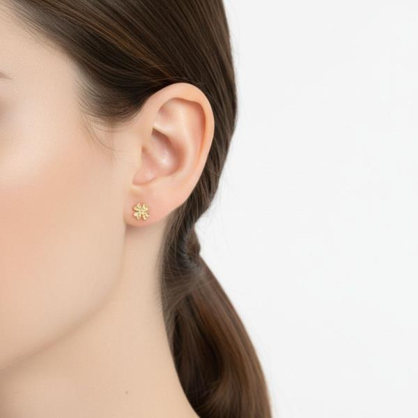 14K Gold White Gold Dipped Floral Studs