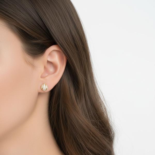 14K Gold White Gold Dipped Pave Shell Studs