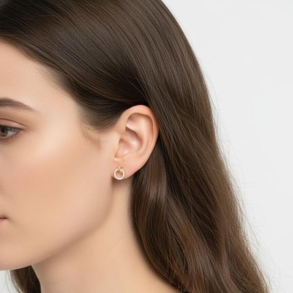 14K Gold White Gold Dipped Crossover CZ Stud