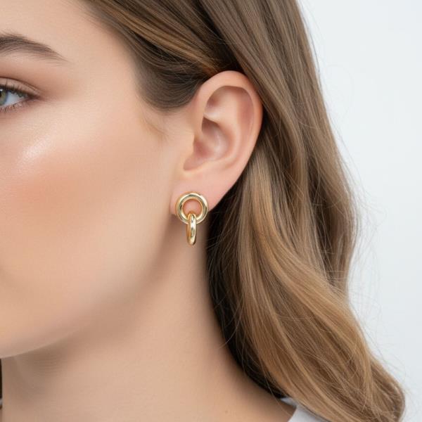14K Gold White Gold Dipped Link Hoop Studs
