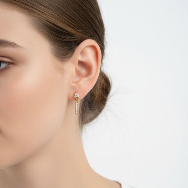 14K Gold White Gold Dipped CZ Bar Drop Studs