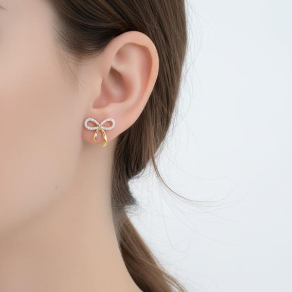 14K Gold White Gold Dipped Ribbon CZ Studs