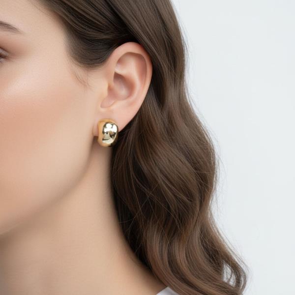 14K Gold White Gold Dipped Puff Oval Studs
