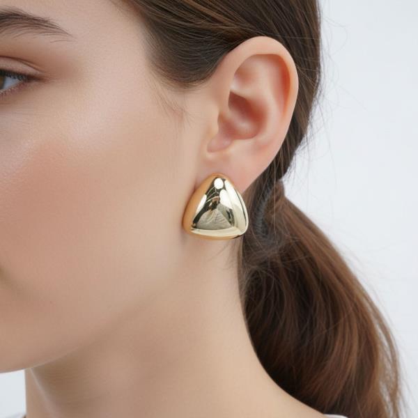 14K Gold White Gold Dipped Puff Triangle Studs