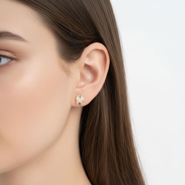 14K Gold White Gold Dipped CZ Geometric Studs