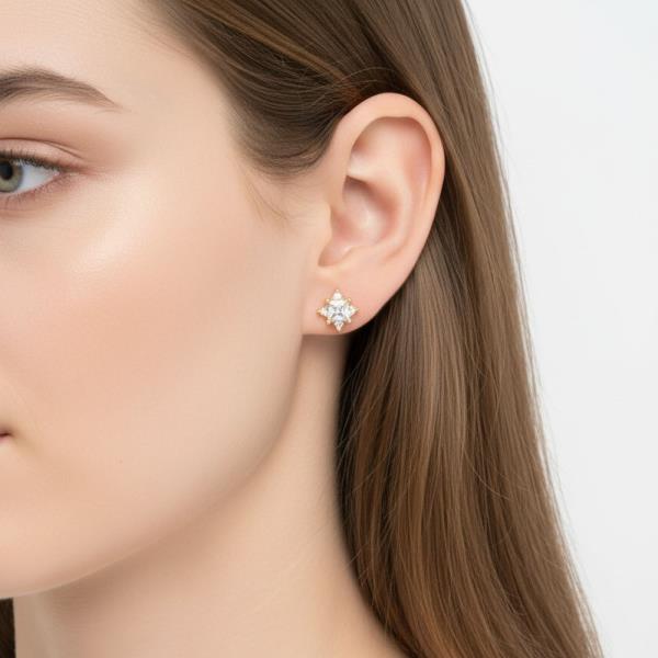 14K Gold White Gold Dipped Princess CZ Studs