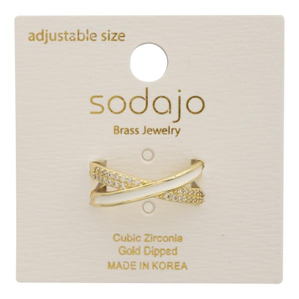 SODAJO Crossed CZ Gold Dipped Adjustable Ring