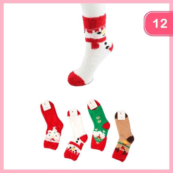 CHRISTMAS THEME FUZZY SOCKS (12 UNITS)
