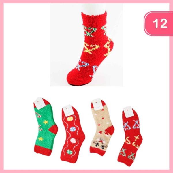 CHRISTMAS THEME FUZZY SOCKS (12 UNITS)