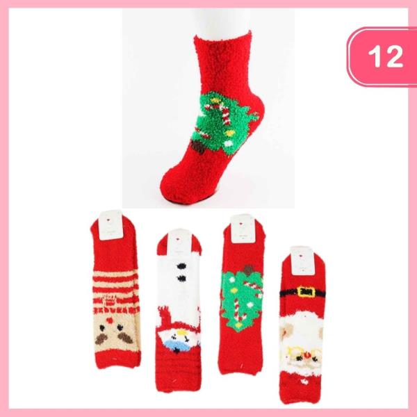 CHRISTMAS THEME FUZZY SOCKS (12 UNITS)