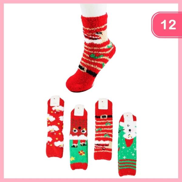 CHRISTMAS THEME FUZZY SOCKS (12 UNITS)