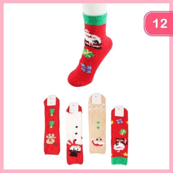 CHRISTMAS THEME FUZZY SOCKS (12 UNITS)