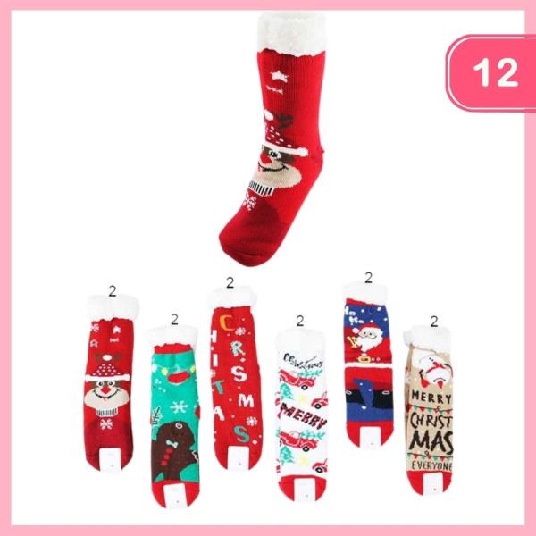 CHRISTMAS THEME FUZZY SOCKS (12 UNITS)