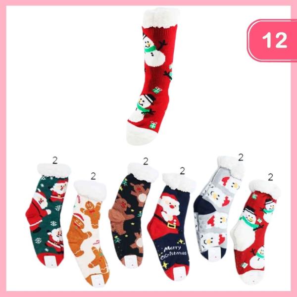 CHRISTMAS THEME FUZZY SOCKS (12 UNITS)