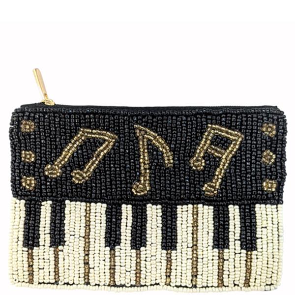 Seed Bead Piano Key Notes Coin Purse Bag