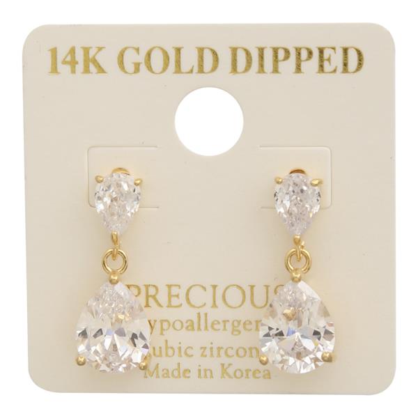 14K Gold Dipped CZ Drop Earring