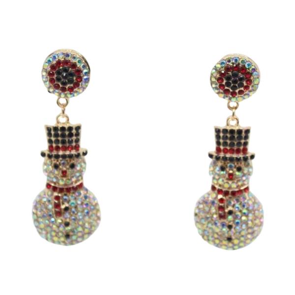 RHINESTONE SNOWMAN DANGLE EARRING