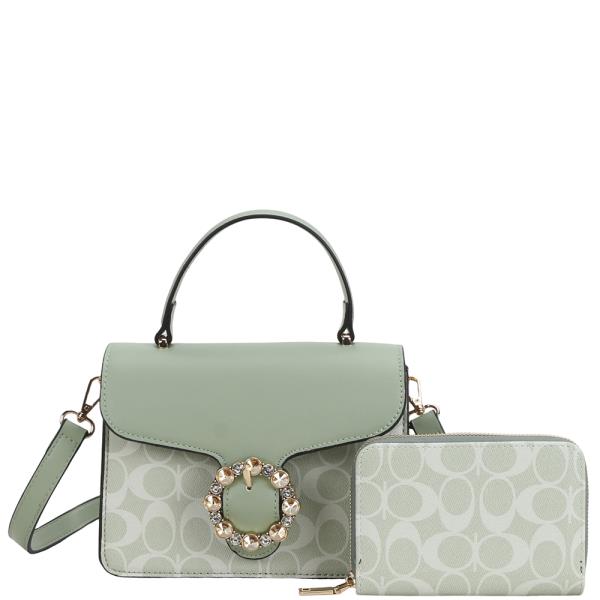 2IN1 Print Handle Crossbody Bag W Wallet Set