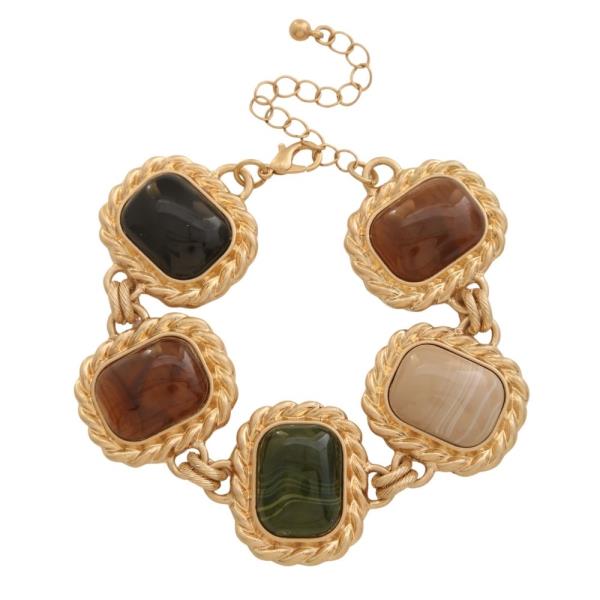 Color Rectangle Stone Link Chain Bracelet