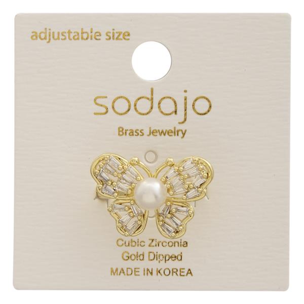 SODAJO Butterfly Pearl CZ Gold Dipped Ring