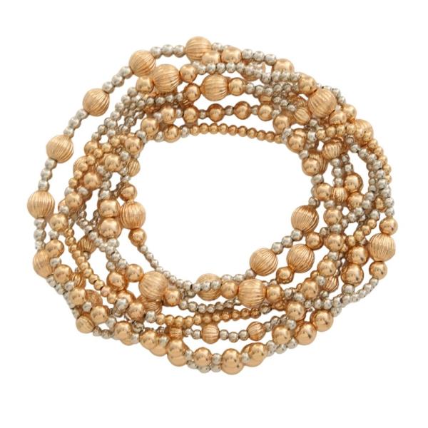Beaded Metal Stretch Bracelet Set