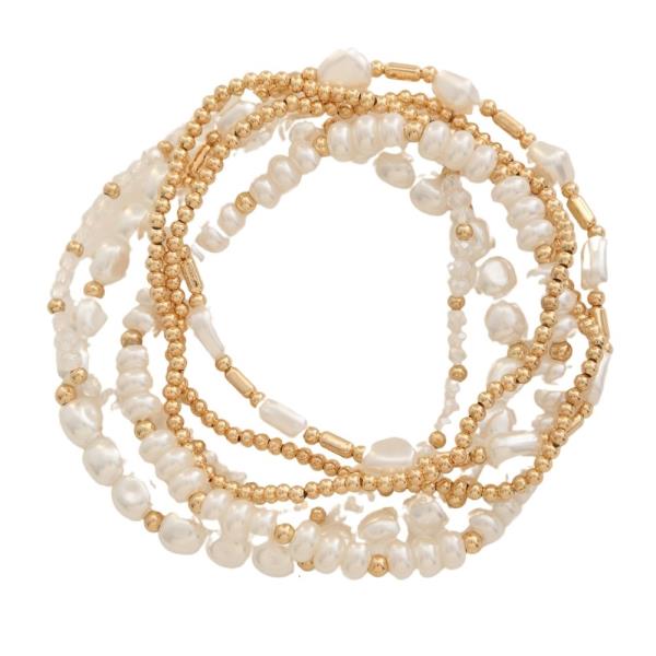 Metal Pearl Ball Stretch Bracelet Set