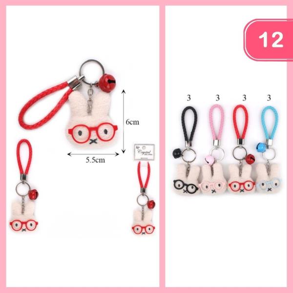 Fluffy Rabbit W Glasses Keychain (12 Units)