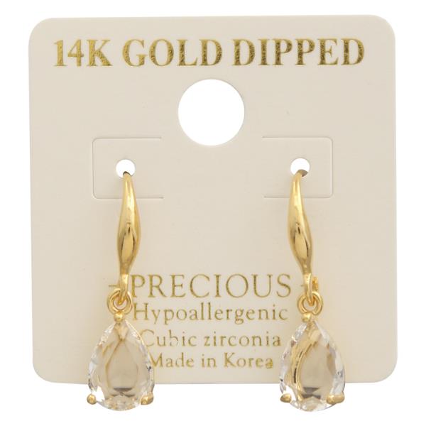 14K Gold Dipped CZ Tear Shape Drop Earring