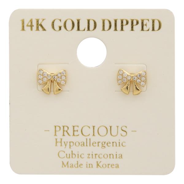 14K Gold Dipped CZ Mini Bow Earring