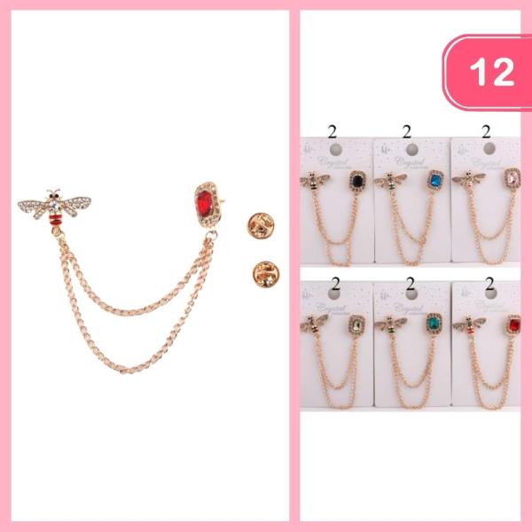 Rhinestone Bee Gemstone Chain Brooch (12 Units)