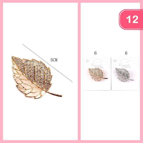 Rhinestone Leaf Brooch (12 Units)