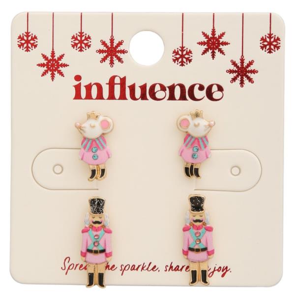 CHRISTMAS NUTCRACKER STUD EARRING 2 PAIR SET